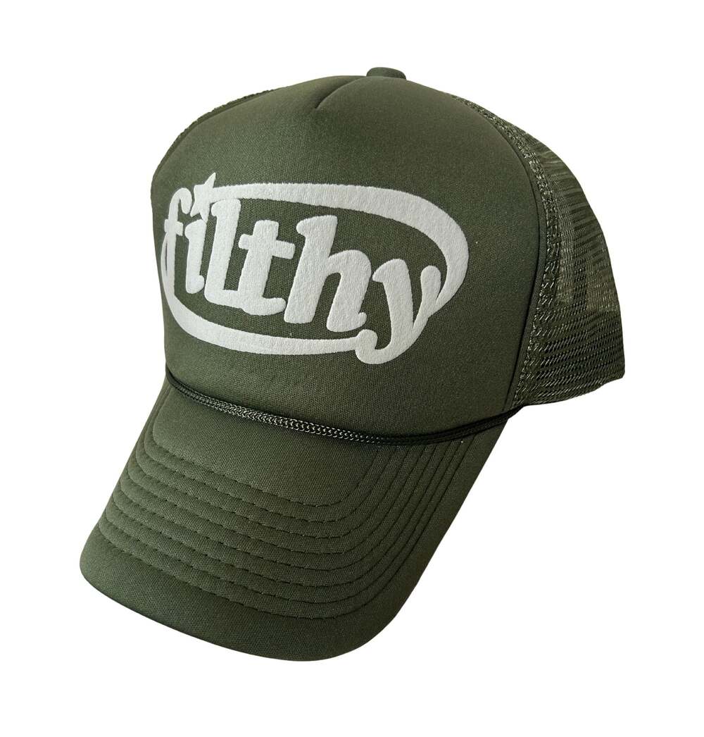 “Filthy” Mesh Trucker Snapback Hat - Army Green